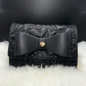 Betsey Johnson Black Quilted Adjustable Crossbody Bag with Bow